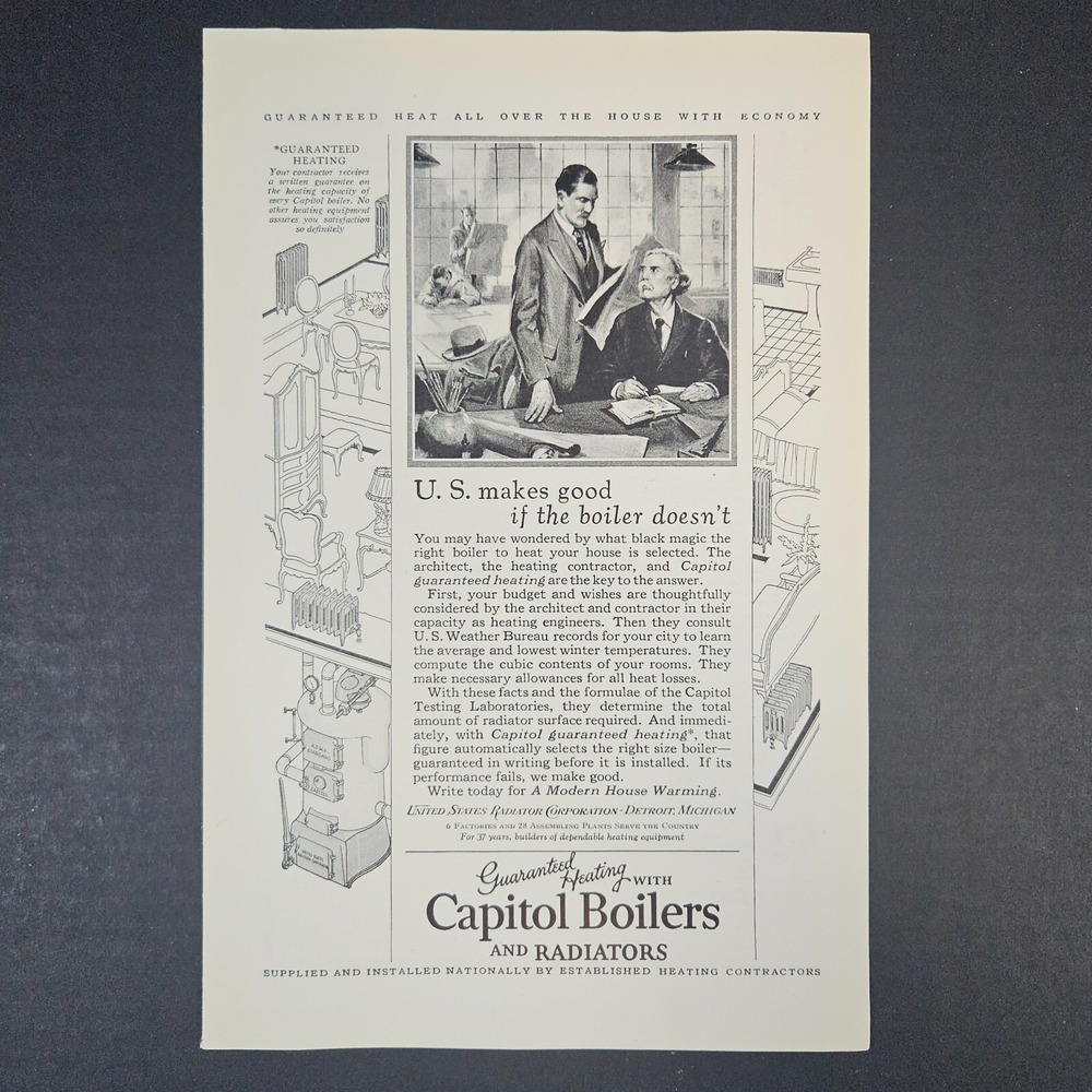 1927 Capitol Boilers & Radiators Detroit MI Vintage‎ Print Ad US Radiator Corp